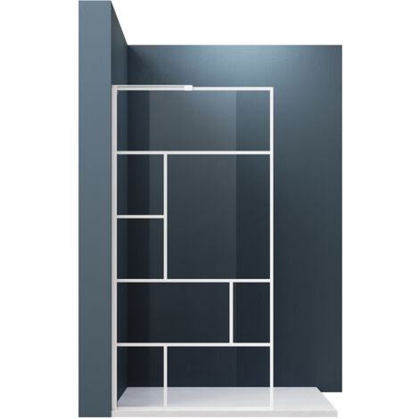 SONNI Walk-in Duschwand 6mm NANO Klares Sicherheitsglas Selbstreinigend Weißer Gittermuster Duschpanel mit L-Typ Haltestange 100x200cm