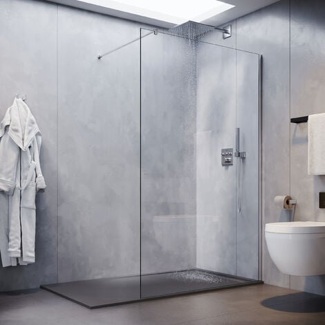SONNI Walk in Duschwand NANO ESG 8mm Duschtrennwand Glaswand mit Duschwanne grau mit Stabilisator 120x200cm