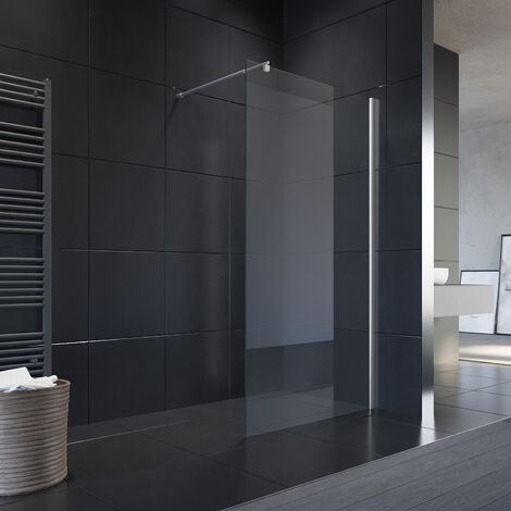 SONNI Walk in Duschwand NANO ESG 8mm Duschtrennwand Glaswand mit Stabilisator mit Duschwanne Schwarz 110x200cm