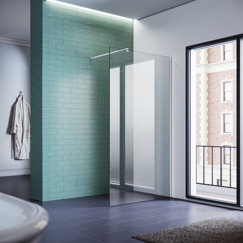 Walk In Paroi de douche avec stabilisateur extensible 70-140cm Cabine de douche 8mm nano-revêtement verre esg 75x200cm verre clair,avec stabilisateur