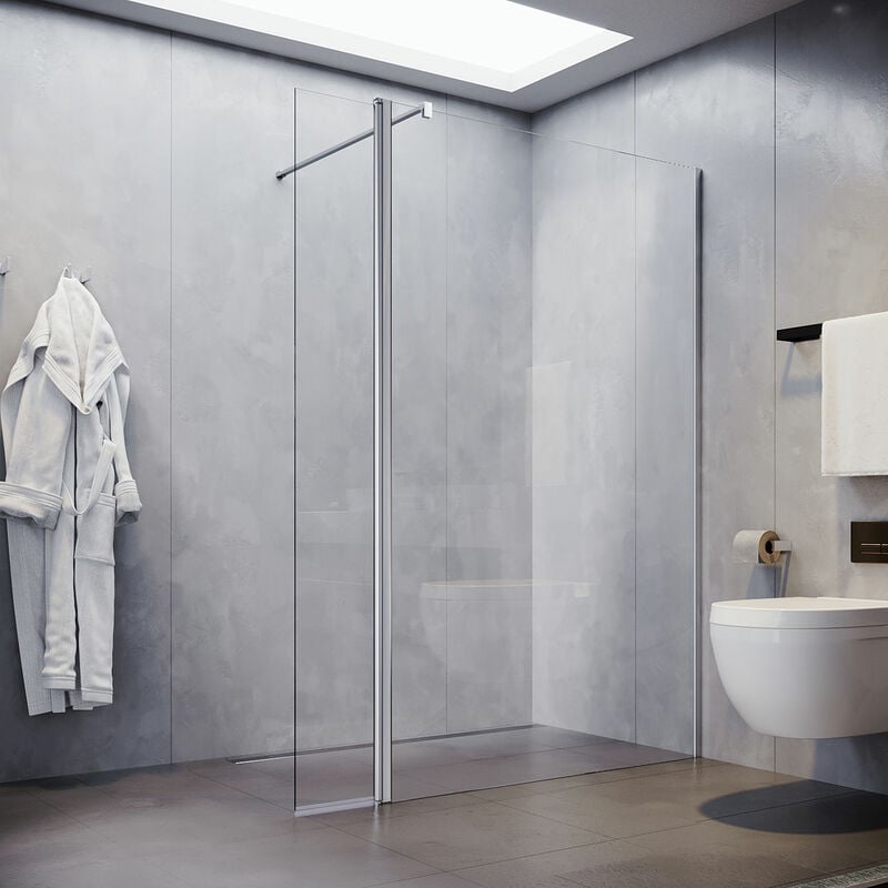 Walk in Paroi de douche nano esg 8mm, paroi de douche Paroi de douche en verre avec stabilisateur 120x200cm avec porte pivotante 30x195cm - Sonni