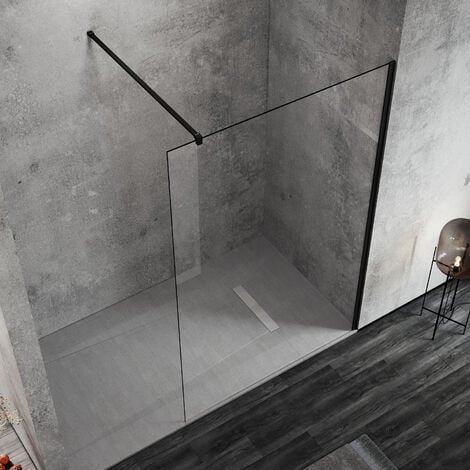 SONNI Walk in Parois de douche Paroi de douche NANO 10mm Verre de sécurité clair Cadre en aluminium noir 90x200cm