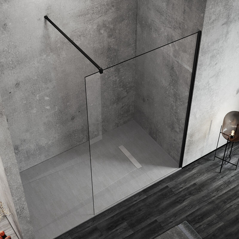 Sonni - Walk in Parois de douche Paroi de douche nano 10mm Verre de sécurité clair Cadre en aluminium noir 90x200cm