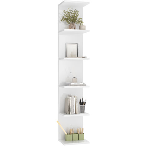 SONNI Wandregal, Regal, Standregal, für Bücher, Medien und Dekoration, flexibel montierbar in Wohnzimmer, Küche oder Home Office, weiß – 160cm Höhe 6-Fach-Regal,