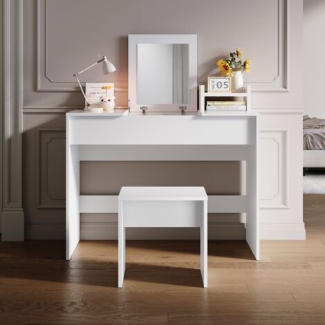 SONNI Weißer Klappspiegel Schminktisch Set Platzsparendes 2-in-1 Tischdesign mit Hocker 1000x450x760mm