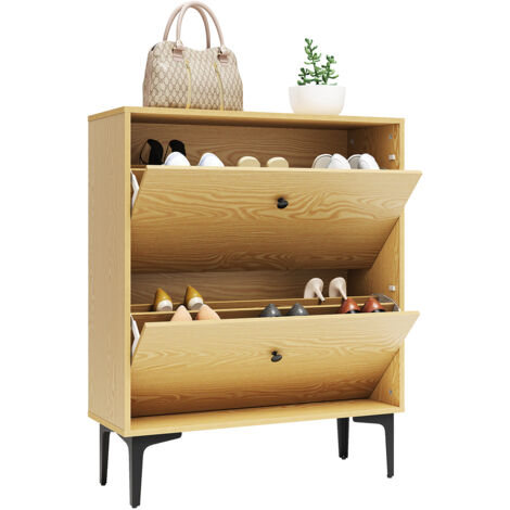 SONNI Zapatero de 2 Puertas Zapatero de Entrada con Puerta Plegable 95x30x80cm Color Madera Original