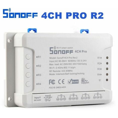 Sonoff 4CH Pro R3 433MHZ 4 canales Interruptor Inalambrico WiFi para Domótica compatible con Amazon Alexa y Google Home