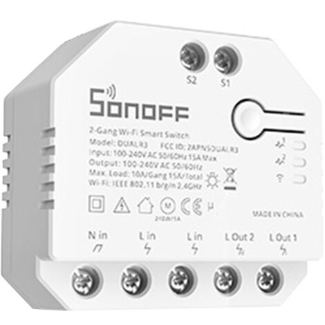 SONOFF DUALR3 Dual Relay Wi-Fi Smart Curtain Switch with Power Metering Voice/APP Remote Control Double 2-Way DIY Switch Module for Light/Curtain/Blinds/Roller Shutter Compatible with Alexa/Google Assistant,model:White
