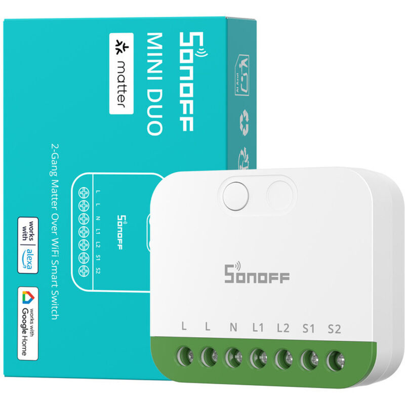 Relais Intelligent Sonoff MINI-2GS Matter via WiFi 2 Canaux Blanc
