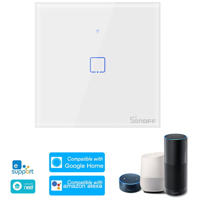 

Interruptor de luz de pared WiFi inteligente de 1 unidad, control remoto RF de 433Mhz - Sonoff