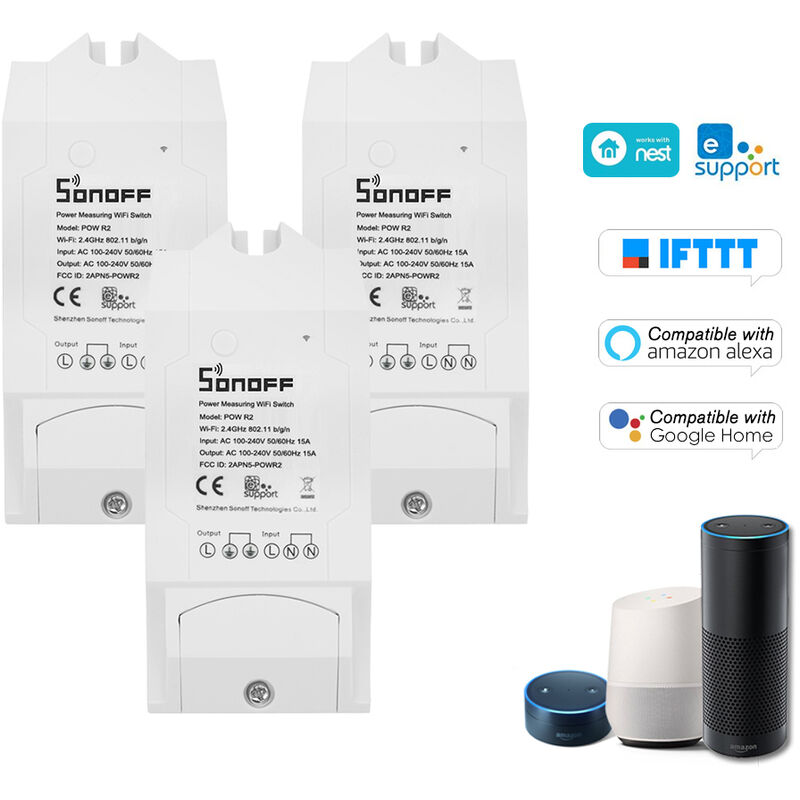 

Sonoff Pow R2 ITEAD Interruptor Wifi inteligente,Controlador de encendido / apagado inalambrico,Blanco, 3PCS