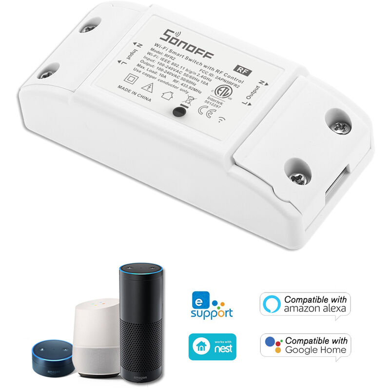 

RF Wifi Switch RF 433MHz Compatible con Alexa para Google Home 10A / 2200W Interruptor inalambrico con funcion de sincronizacion Control remoto para