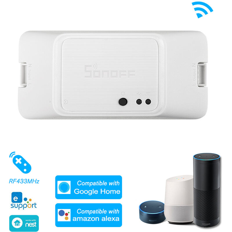 

SONOFF RFR3 WIFI Interruptor de control de RF inteligente para bricolaje Funciona con Alexa y Google Nest / Aplicacion de control de voz para el