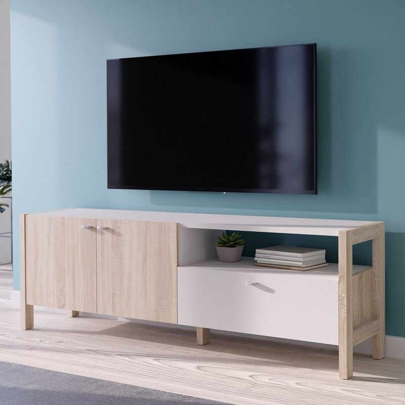 Sonoma Oak and White Large tv Unit with doors drawer and shelf.Modern Design.