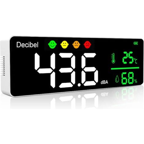Sonomètre 30130dB 11 "LCD Professionnel Sonomètre Décibelmètre Décibel/Température/Humidité avec Alarme et Câble USB pour Bureau à domicile école Bar Usine