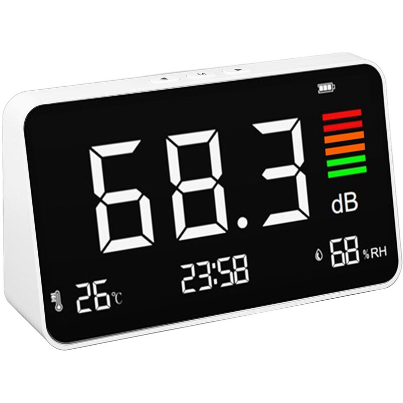 Sonomètre numérique 3 en 1 avec affichage de la température et de l'humidité, écran LED pour la maison, la chambre de bébé, la bibliothèque, le bureau