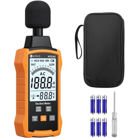Sonomètre Numérique Portable 30–130dB – Décibelmètre A/C Pondéré, Réponse Rapide et Lente, Écran LCD Rétroéclairé, Données MAX/MIN et Maintien, Professionnel pour Maison, Bureau, Usine