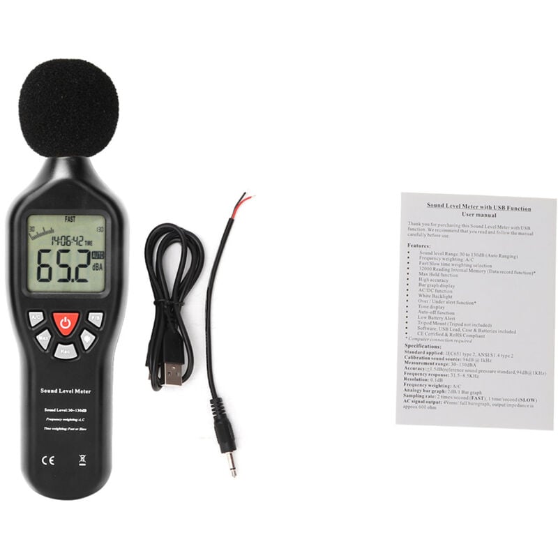 Sonomètre professionnel, enregistreur de données, testeur Audio de bruit 30dB-130dB
