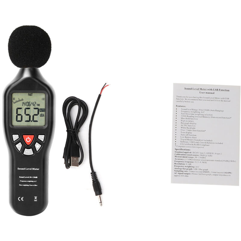 Sonomètre professionnel, enregistreur de données, testeur Audio de bruit 30dB-130dB