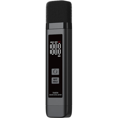 Sonómetro con medidor de ruido, pantalla LCD retroiluminada, función de retención de datos, rango de medición de 30 a 130 dB.