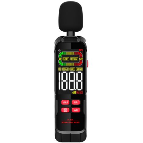 Sonómetro digital profesional de 30-130 dB para uso doméstico, portátil, con pantalla LCD retroiluminada, indicador de mínimo/máximo y función de retención de datos.