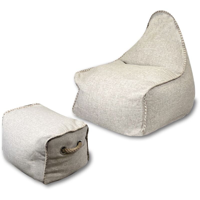 Soo Santaï - Buddy's Rest fauteuil poire + repose pieds 90x60x85 cm interieur & exterieur, resistant au soleil, Beige, sans polystyrène