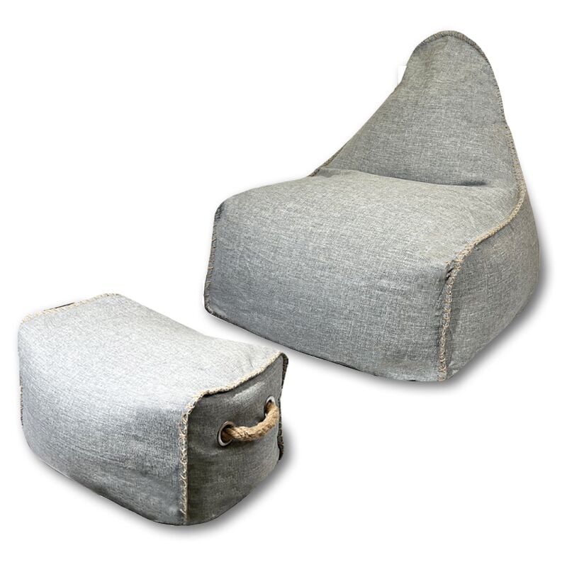 Buddy's Rest fauteuil poire + repose pieds 90x60x85 cm interieur & exterieur, resistant au soleil, Gris clair, sans polystyrène - Soo Santaï