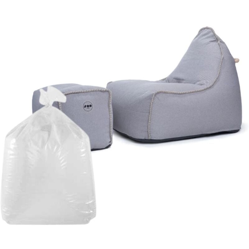 Soo Santaï - Set MiniBuddy's Rest fauteuil poire + repose pieds + polystyrène, d'intérieur déhoussable, surpiqûres, Gris