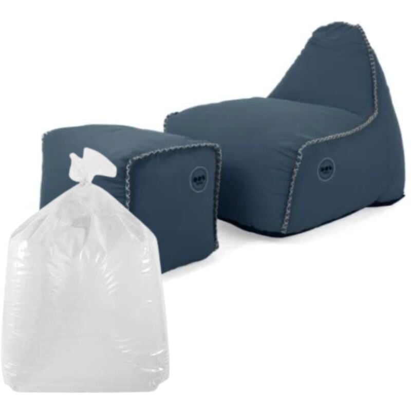 Soo Santaï Set MiniBuddy's Rest fauteuil poire + repose pieds + polystyrène intérieur déhoussable, surpiqûres, Bleu jeans