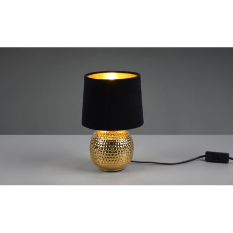 SOPHIA LAMPADA DA TAVOLO BASE CERAMICA ORO E PARALUME EFFETTO VELLUTO NERO H. 26CM 1 LUCE ATTACCO E14