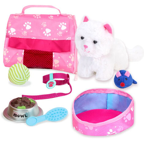 Sophias by Teamson Kids White Plush Kitty Katze und Accessoires für 18 Puppen festgelegt