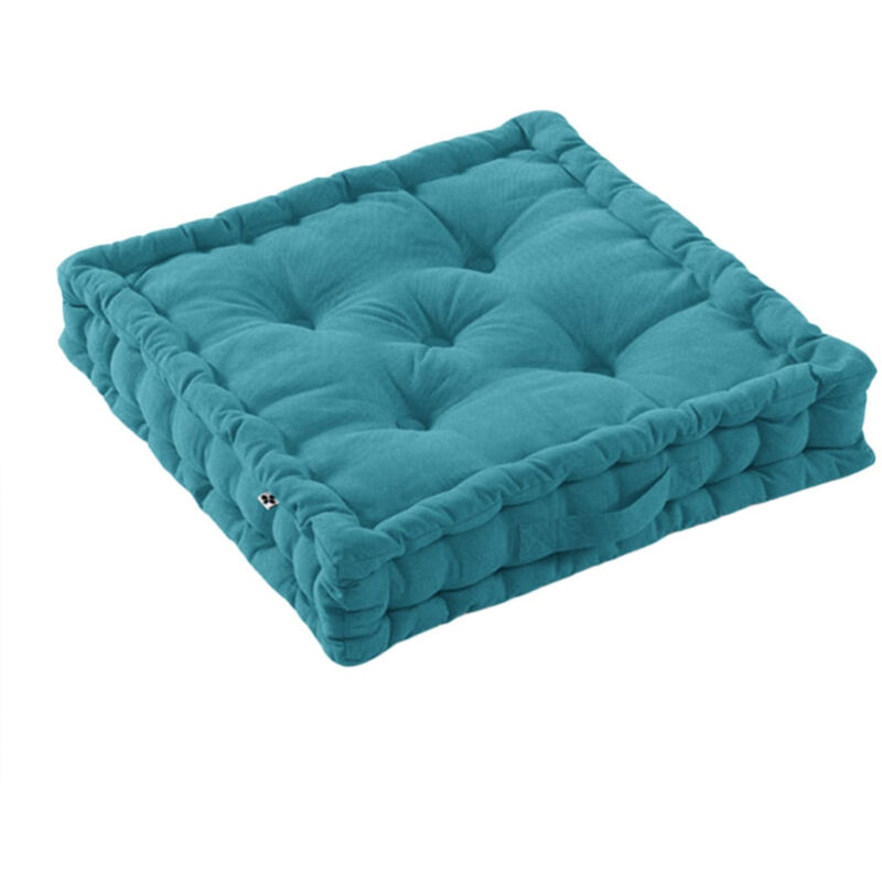 Sophie - Coussin de Sol 50x50cm Coton Coloris Paon