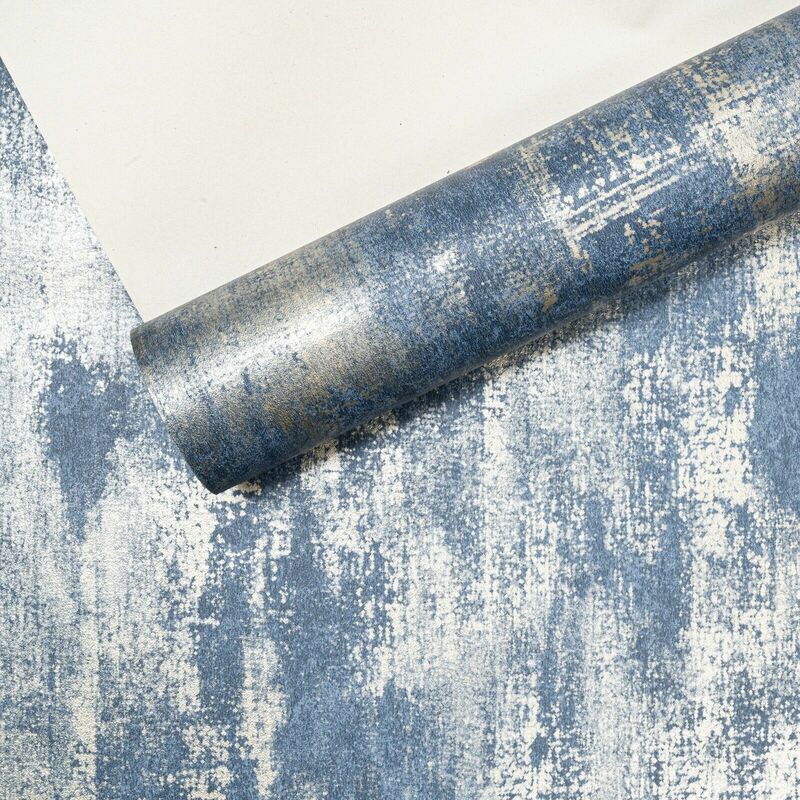 Deco Print - Sophie Laurence Industrial Distressed Concrete Navy Blue Metallic Gold Wallpaper