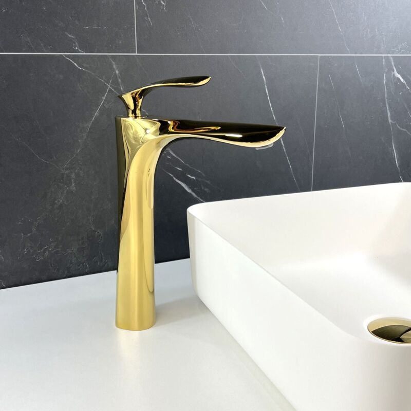 Lookshop - Sophisticated tall sink faucet in solid golden brass