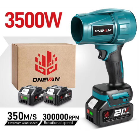 Soplador a batería turbo sin escobillas 3500 W – 350 m/s – ventilador de aire inalámbrico de alta velocidad – soplado de nieve, hojas y polvo – con 2 x batería de 15 celdas