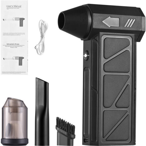 【Soplador/Compresor Eléctrico】Juego completo con accesorios  Motor sin escobillas de 160 W y 130 000 RPM  4 velocidades + función de retención  Pantalla LED  Batería recargable USB-C de 4000 mAh  Negr