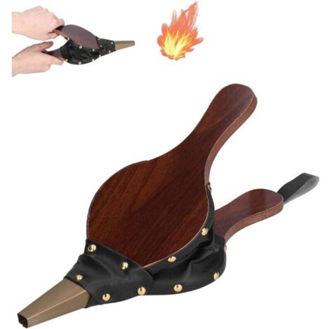 Soplador de fuelle de madera para barbacoa, miniventilador eléctrico portátil para chimenea, camping y barbacoa con correa, 40 × 18 × 3,5 cm