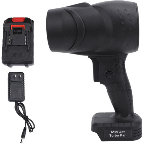 Soplador de hojas inalámbrico recargable TURBOFAN ABS de 22 cm, color negro, con potente chorro de aire para el hogar, el coche, el teclado y el camping – con batería de litio de 1200 mAh y cable.