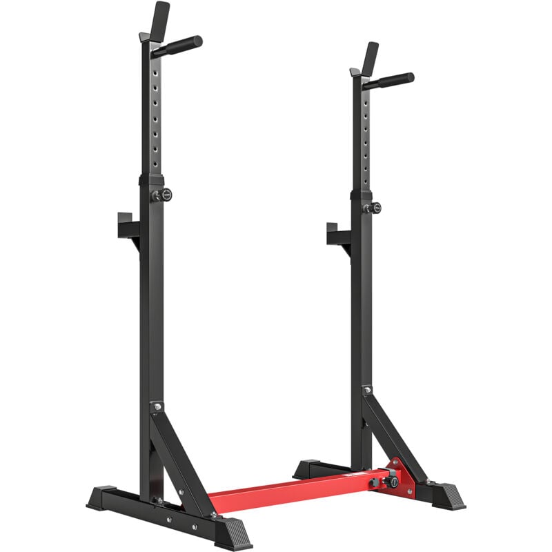 

Soporte Ajustable para Barras de Pesas Estante Soporte Multifuncional para Ejercicios en Hogar y Oficina Carga 150 kg Altura Regulable Negro y Rojo