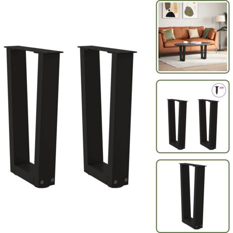 Soporte ajustable - vidaXL Patas para mesa de centro en forma de V (2 unidades), color negro, 38 x (42-43,3) cm, acero - Niveladores para mesa