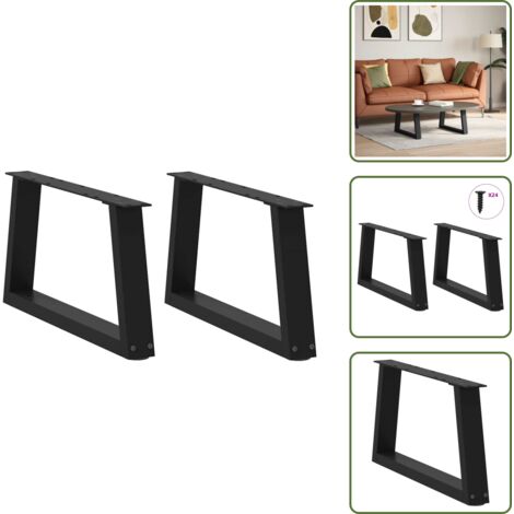 Soporte ajustable - vidaXL Patas para mesa de centro en forma de V (2 unidades), color negro, 60 x (30-31,3) cm, acero - Niveladores para mesa