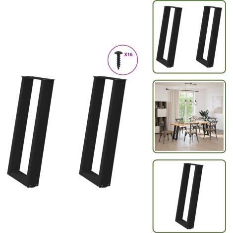 Soporte angular - vidaXL Patas para consola en forma de U (2 unidades), color negro, 38 x 72-73 cm, acero - Niveladores ajustables
