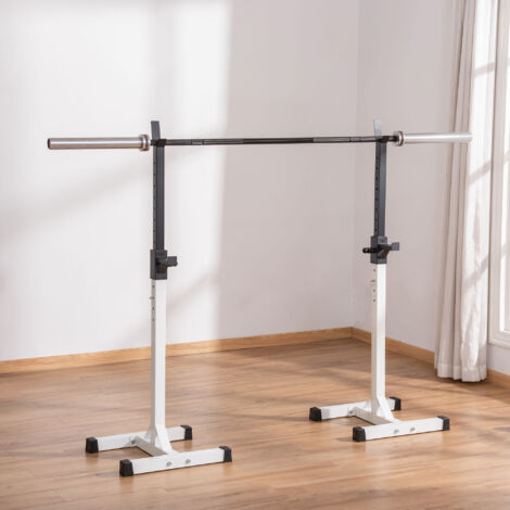 Soporte Barras Pesas de Acero con Altura Ajustable en 12 Niveles Carga Máx. 150 kg 52x48x105-160 cm Blanco