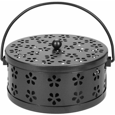 Soporte clásico para bobina de mosquitos, soporte de incienso portátil, incensario de reflujo, quemador de incienso de metal, estufa de carbón con asa, tapa, caja para mosquitos, contenedor, seguridad