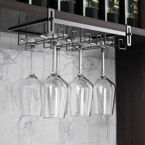 Soporte colgante para copas de vino gris oscuro – Elegante enfriador sin taladro para 6-9 copas, 35x22,5x7 cm