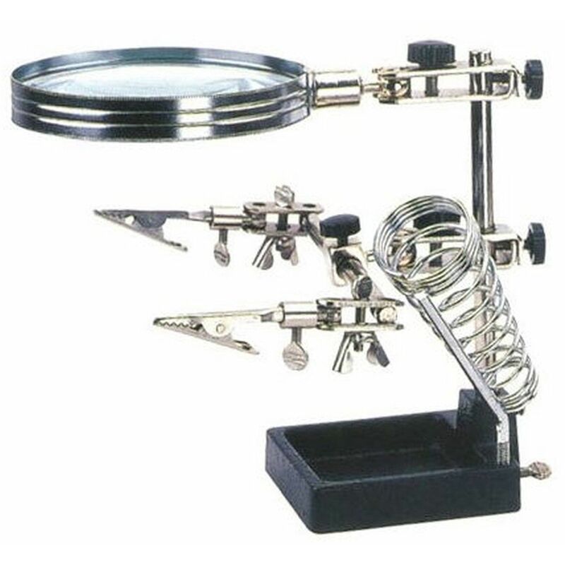 

Soporte con lupa especial manos libres para electronica y Hobby + soporte soldador + soporte soldado