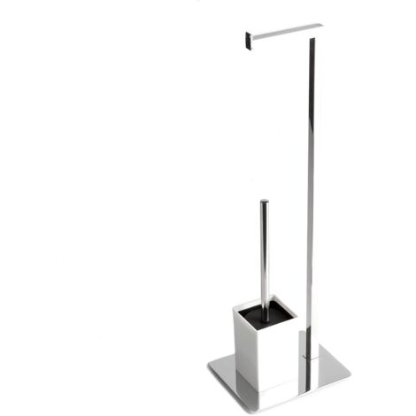 Soporte con porta rollo cromado y portacepillo.
