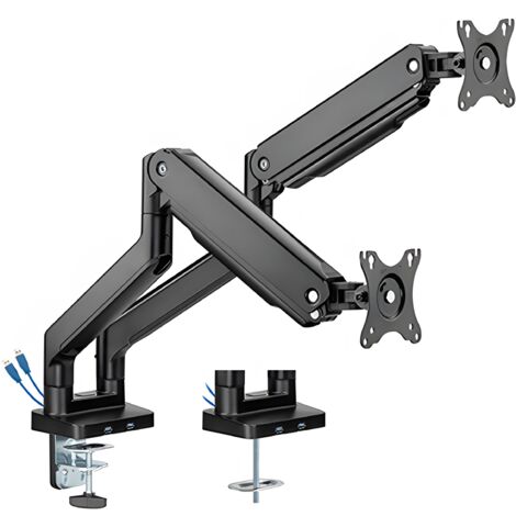 Soporte con resorte para monitores duales, USB, brazo de montaje dual, función de inclinación HDWR SolidHand-CS02U