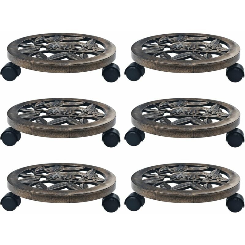 

Soporte con ruedas de plantas 6 uds plástico color bronce 30 cm