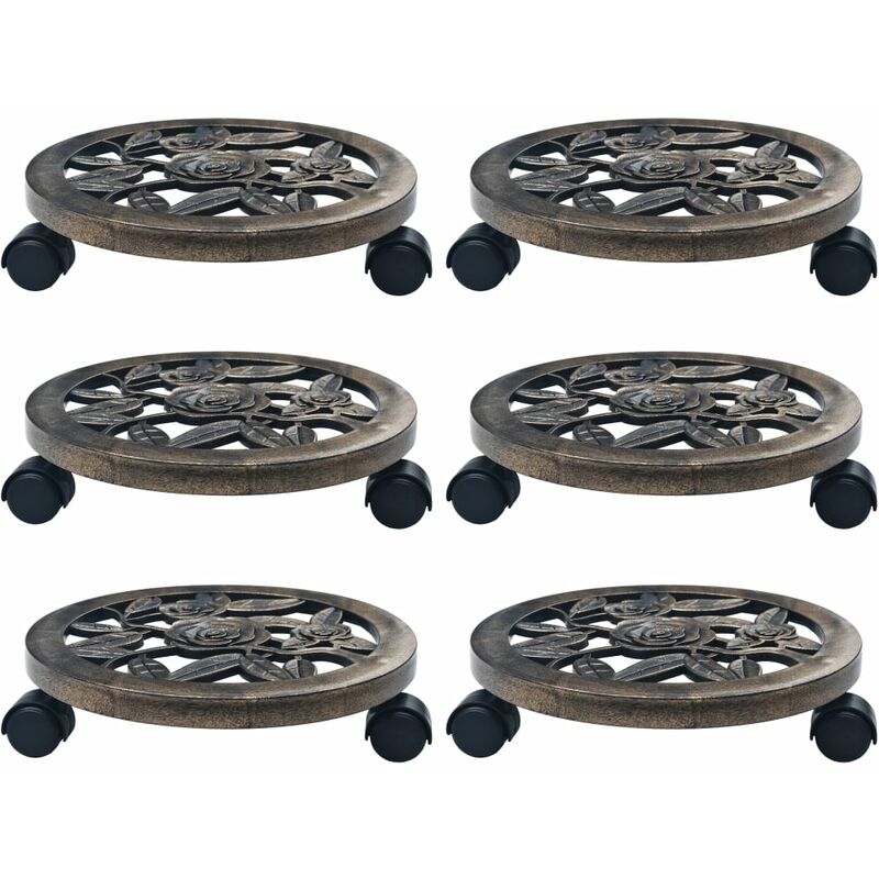 

vidaXL Soporte con ruedas de plantas 6 uds plástico color bronce 30 cm - Marrón